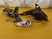 Ironwood Dolphin and Two Carved Ducks