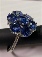 SNJ 925 Silver Blue Gemstone Daisy Ring
