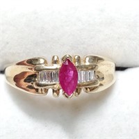 Certified 10K Ruby(0.2Ct) Diamond(0.09Ct) Ring