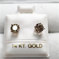 Certified 14K Diamond(1Ct,I, Light Brown) Earrings
