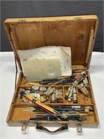 Wooden Painters Box and Contents