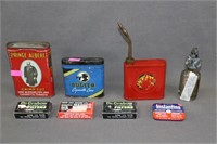 Lot - Tobacco Tins, Oil Cans, Dye Bottle