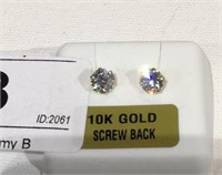 10k Gold CZ Stud Earrings w/ Screw Backs