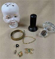 3 Faced Doll Head, Costume Jewelry, Decanter