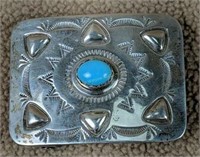 Sterling Silver Turquoise Navajo Jb Belt Buckle