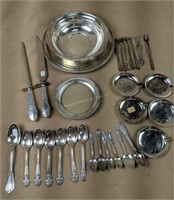 Sterling Silver Etc. Bowl, Carving Set, Spoons,