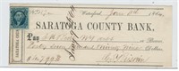 1864 Saratoga County Bank Check & Stamp $4,799.00