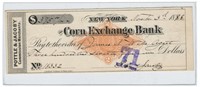 1888 Check Corn Exchange Bank $375.00