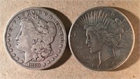 1880 Morgan 1926 Peace Silver Dollars