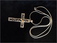 Ornate Sterling and Gold Cross on 20" Chain