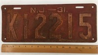 Vintage 1931 New Jersey automobile license plate