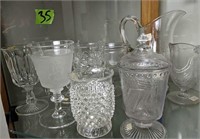 Early American Pressed Glass Pitcher, Stemware Etc