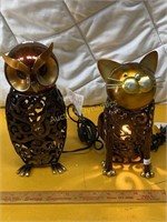 Pair of Night Lights, Kitty & Owl, Metal