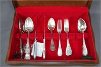 Wooden Cutlery Box and Contents
