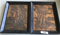 Framed Asian-Themed Artwork on Metal (2pcs)