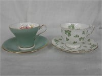 2 vintage Aynsley cup & saucers rose & clover
