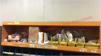 (1) orange metal shelf w/ contents