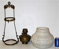 Aladdin Antique Brass Hanging Lamp w Shade