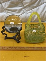 Crystal Ball and Handblown Glass Bag