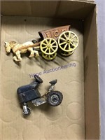 Cast iron pedal tractor 4", c/i horse/wagon 7"