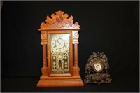 2pc. Oak Mantel Clock (reproduction) and German