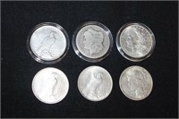 6pc. Silver Dollars, 4- 1922 Peace & 2 Morgans