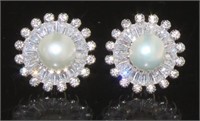 Stunning Pearl & White Topaz Designer Earrings