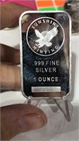 .999 1 oz Silver Bar, Sunshine Mint