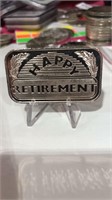 .999 1 oz Silver Bar, Happy Retirement