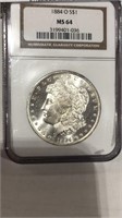 1884 O Morgan Silver $1 Dollar MS64 NGC Coin