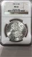 1901 O Morgan Silver $1 Dollar MS64 NGC Coin
