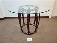 Metal Faux Rattan Glass Top Dining Table (No Ship)