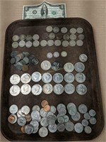 Tray Lot Us Coins. Jfk Half Dollars, Walking
