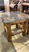 Large bamboo square side table, with glass to the