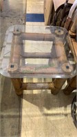 Large bamboo square side table, with glass to the