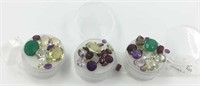 Lot of 3 containers of faceted semi-precious gemst