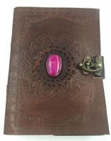 Leather bound journal with agate cabochon center,