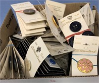 Large box lot of assorted brand new buttons, lid t