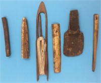Assortment of ivory artifacts: Potlatch spoon and