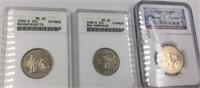 Lot of 3 graded coins:  2007 D John Adams dollar c