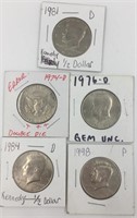 Lot of 5 Kennedy half dollars all post 1969