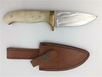 Fixed bladed knife with brass slotted guard, bone