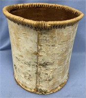 Hand made birch bark garbage can, 9.5" tall
