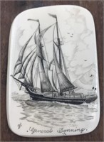 Scrimshawed ivory platchet of a ship commandeered