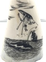 Scrimshawed sperm whale's tooth depicting an unfor