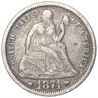 1874 Seated Liberty Dime LIGHTLY CIRCULATED