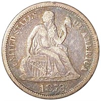 1872 Seated Liberty Silver Dime XF
