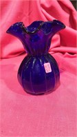 Cobalt Ruffle Top Vase 6" Tall