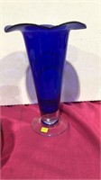 Cobalt Blue Flare Top Heavy Vase 11" Tall