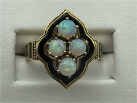 14K opal and enamel ring
